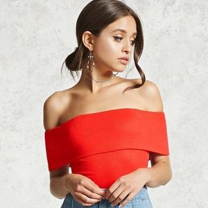 Forever 21 red ribbed off the shoulder body suit